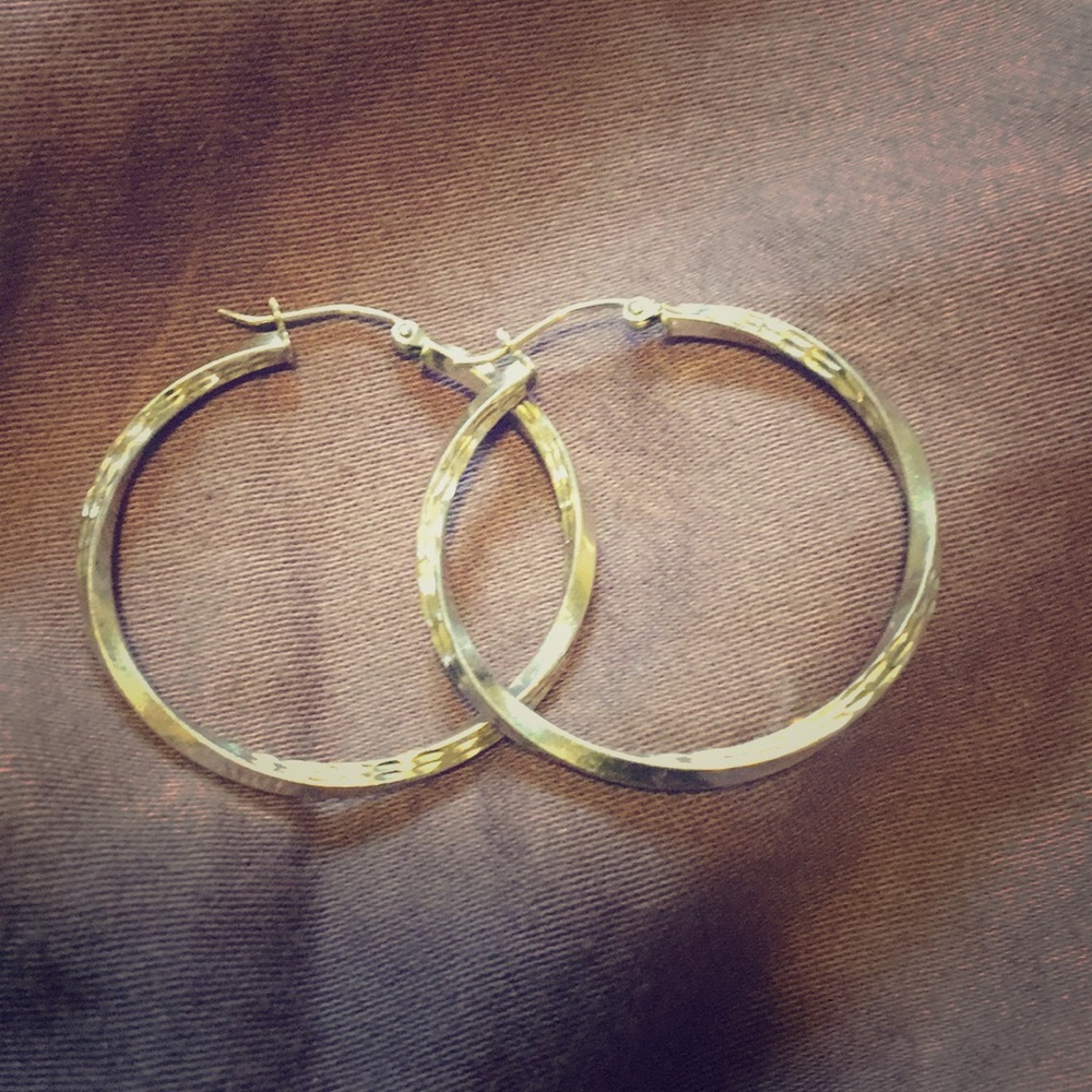 Sterling silver hammered medium size hoops